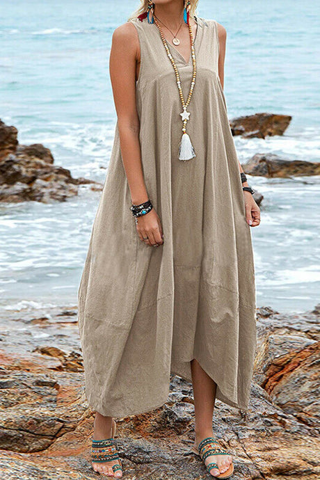 Arolora v-neck-pocketed-large-hem-sundress
