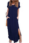 V Neck Pocketed Slit Dress