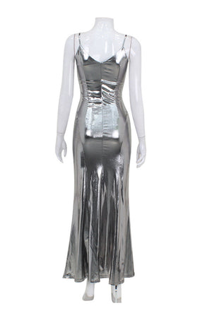 Arolora V Neck Shiny Fishtail Mini Dress