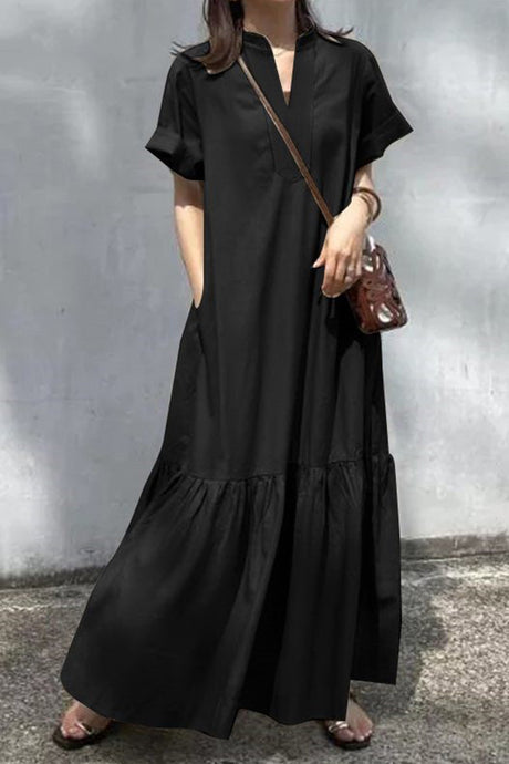 V Neck Short Sleeve A-line Dress