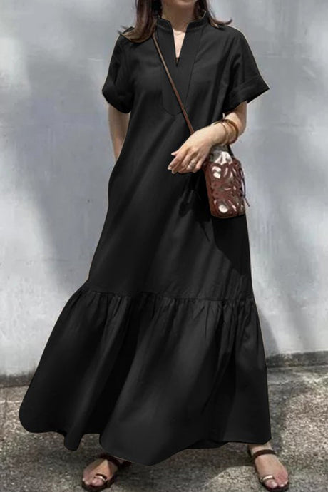 V Neck Short Sleeve A-line Dress