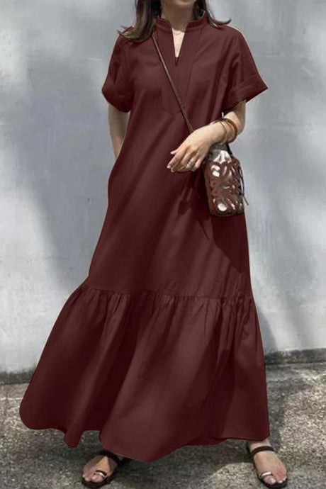 V Neck Short Sleeve A-line Dress