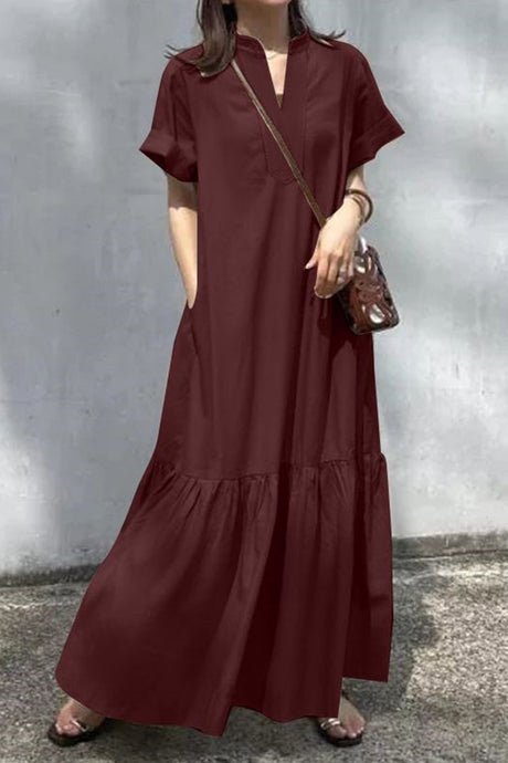 V Neck Short Sleeve A-line Dress