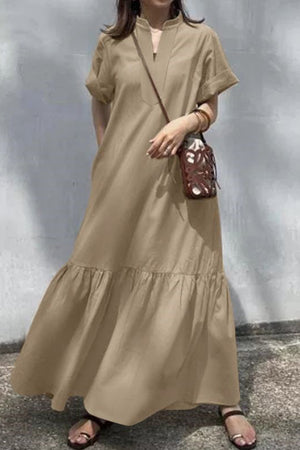 V Neck Short Sleeve A-line Dress