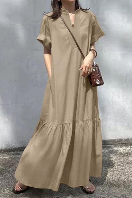 V Neck Short Sleeve A-line Dress