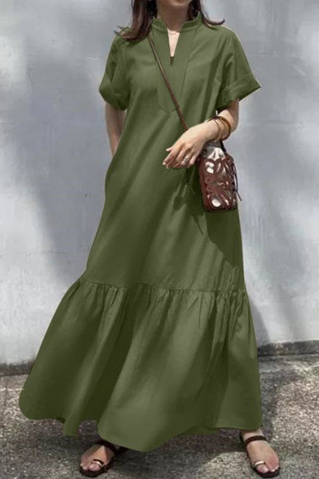 V Neck Short Sleeve A-line Dress