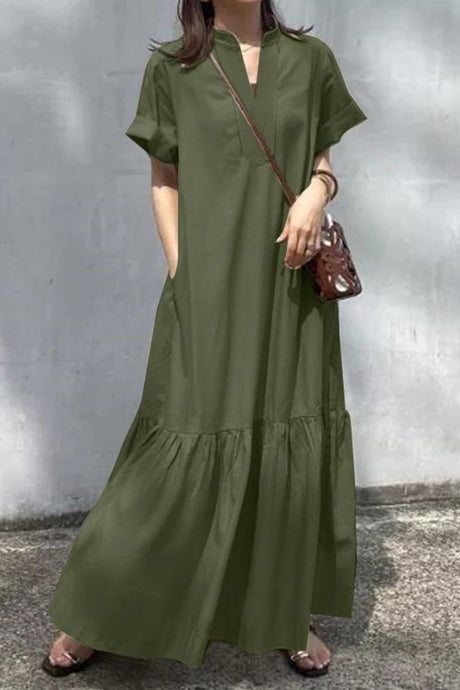 V Neck Short Sleeve A-line Dress