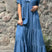 Arolora V Neck Short Sleeve Faux Denim Tiered Dress