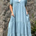 Arolora V Neck Short Sleeve Faux Denim Tiered Dress