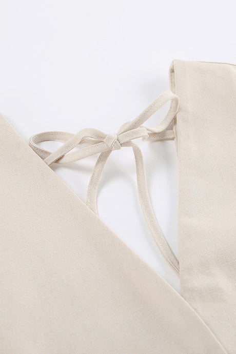 V Neck Single-breasted Cotton Linen A-line Dress