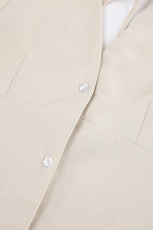 V Neck Single-breasted Cotton Linen A-line Dress