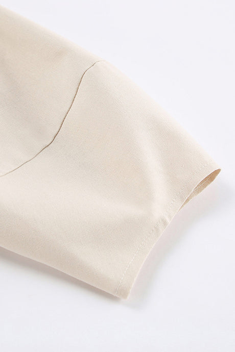 V Neck Single-breasted Cotton Linen A-line Dress