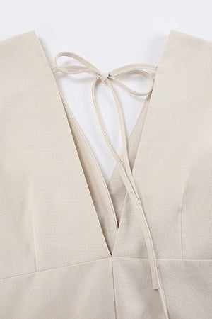 V Neck Single-breasted Cotton Linen A-line Dress