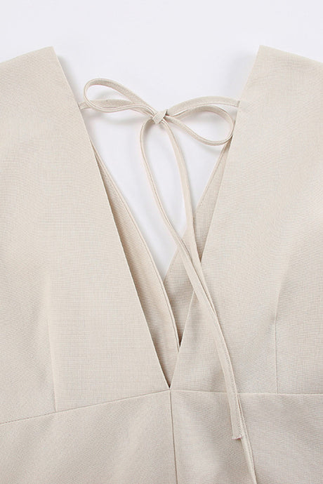 V Neck Single-breasted Cotton Linen A-line Dress