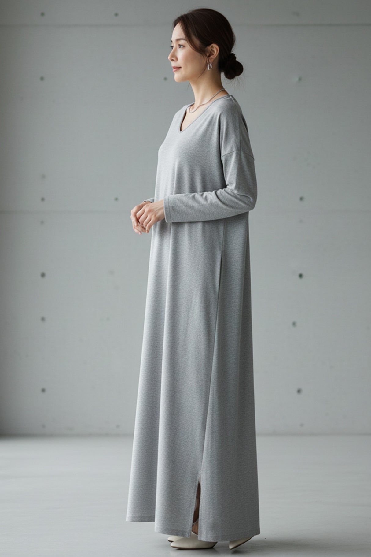 V Neck Slit Hem Sweatshirt Dress