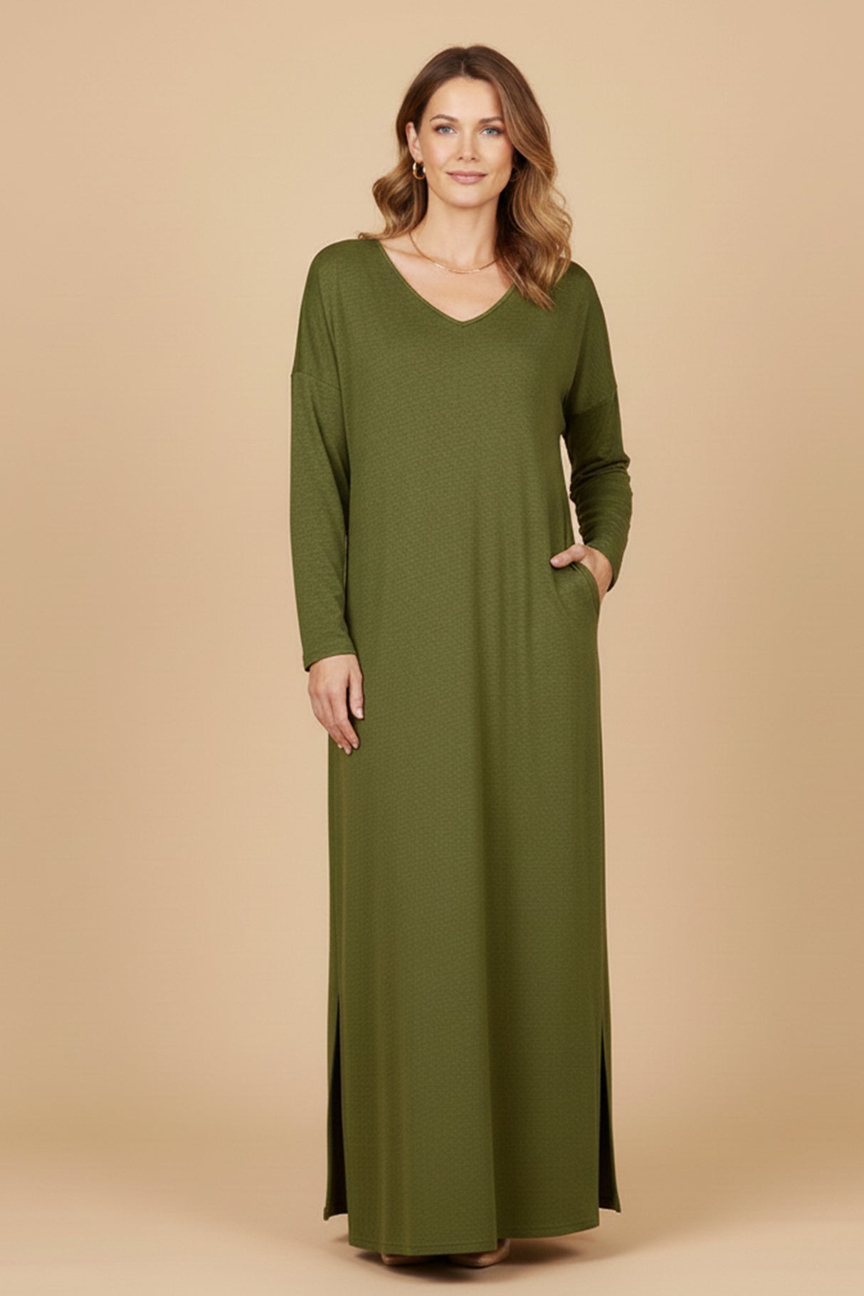 V Neck Slit Hem Sweatshirt Dress