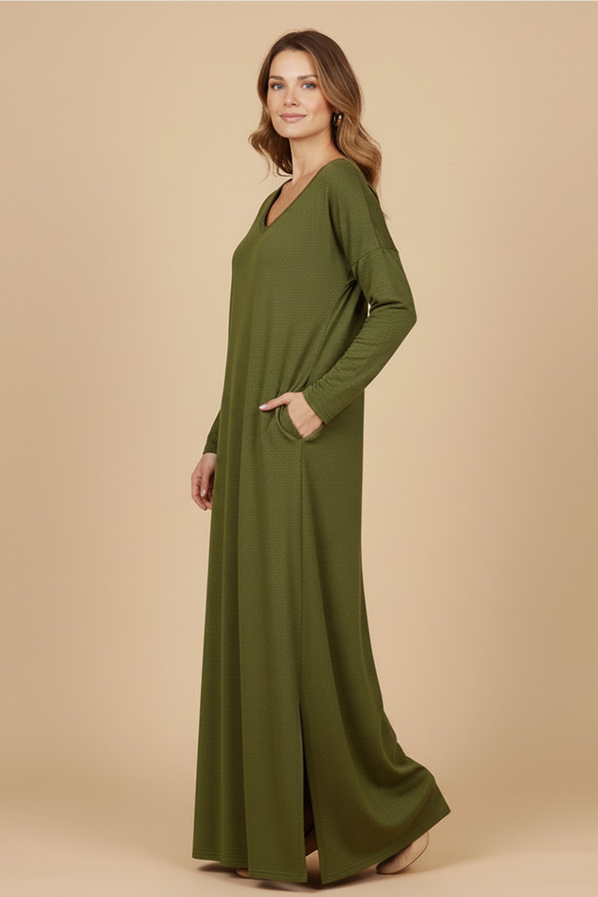 V Neck Slit Hem Sweatshirt Dress