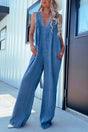 Arolora V Neck Smocked Backless Denim Jumpsuits