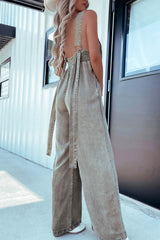 Arolora V Neck Smocked Backless Denim Jumpsuits