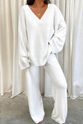 V Neck Solid Slit Hem Loungewear