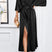 Arolora v-neck-tie-waist-slit-dress