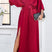 Arolora v-neck-tie-waist-slit-dress
