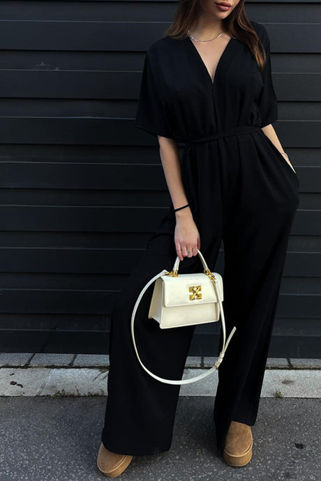 Arolora v-neck-tie-waist-wide-leg-jumpsuits