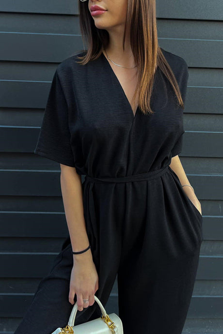 Arolora v-neck-tie-waist-wide-leg-jumpsuits