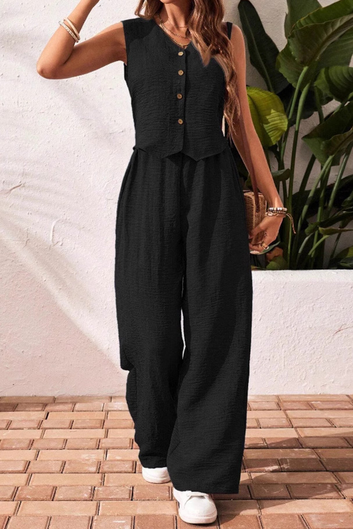 V-Neck Vest and Pants Casual Two-Piece Set