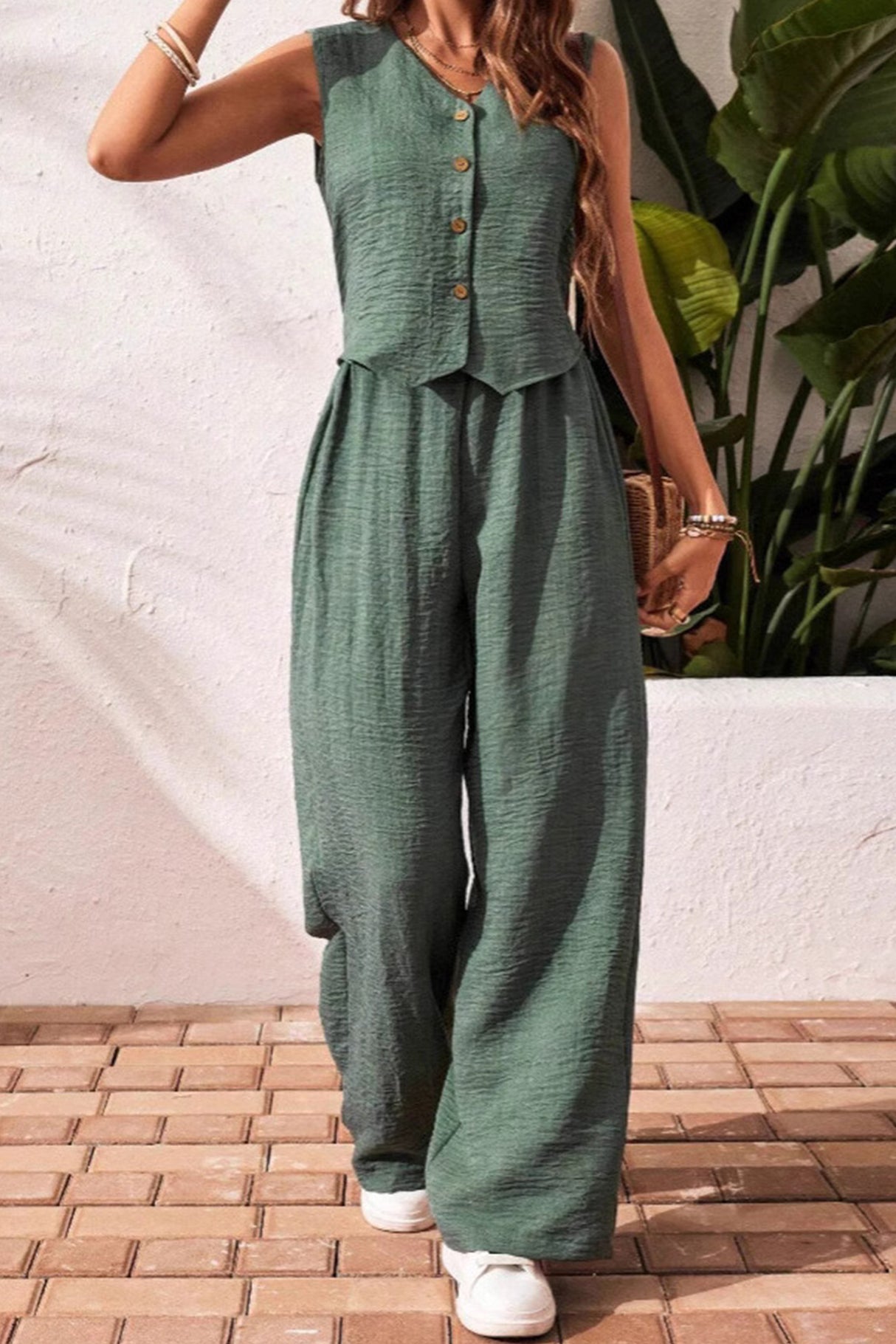 V-Neck Vest and Pants Casual Two-Piece Set