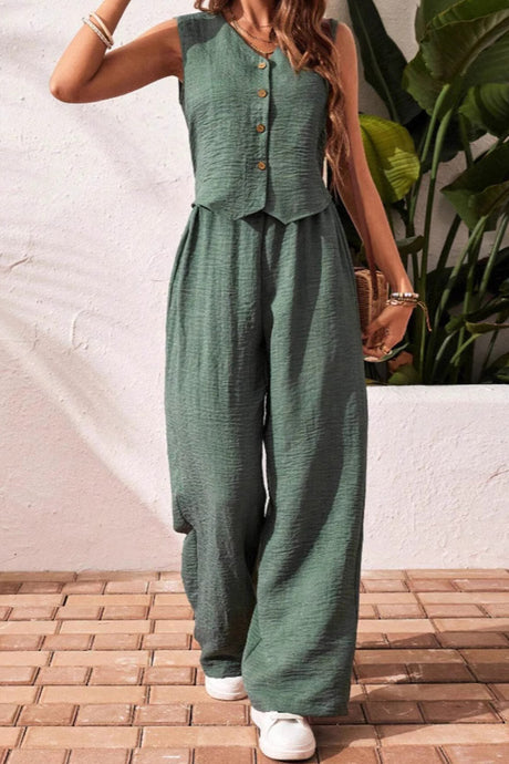 V-Neck Vest and Pants Casual Two-Piece Set