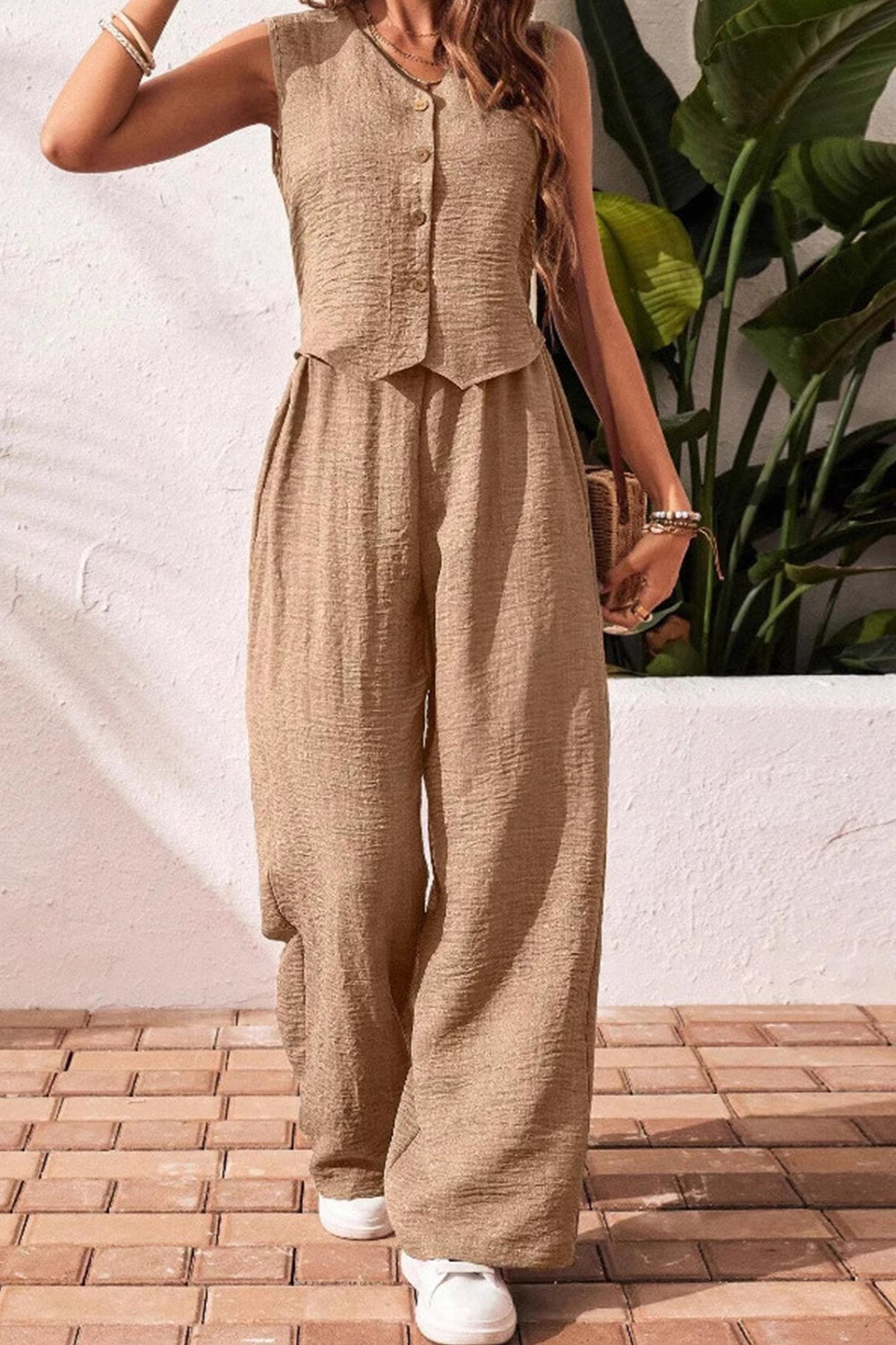 V-Neck Vest and Pants Casual Two-Piece Set