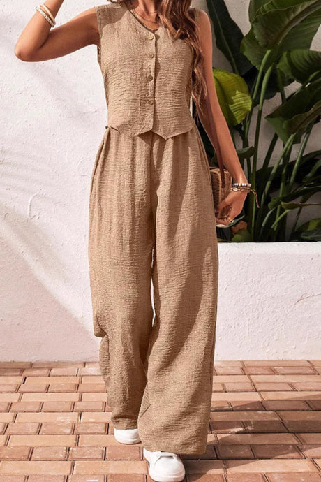V-Neck Vest and Pants Casual Two-Piece Set