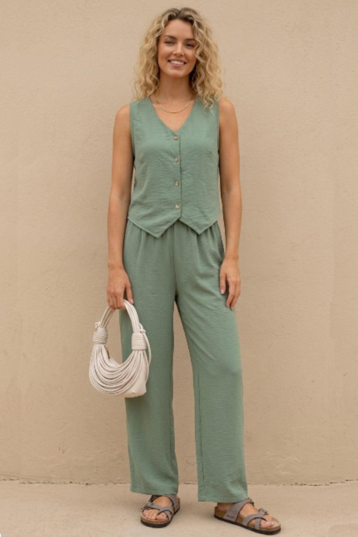 V-Neck Vest and Pants Casual Two-Piece Set