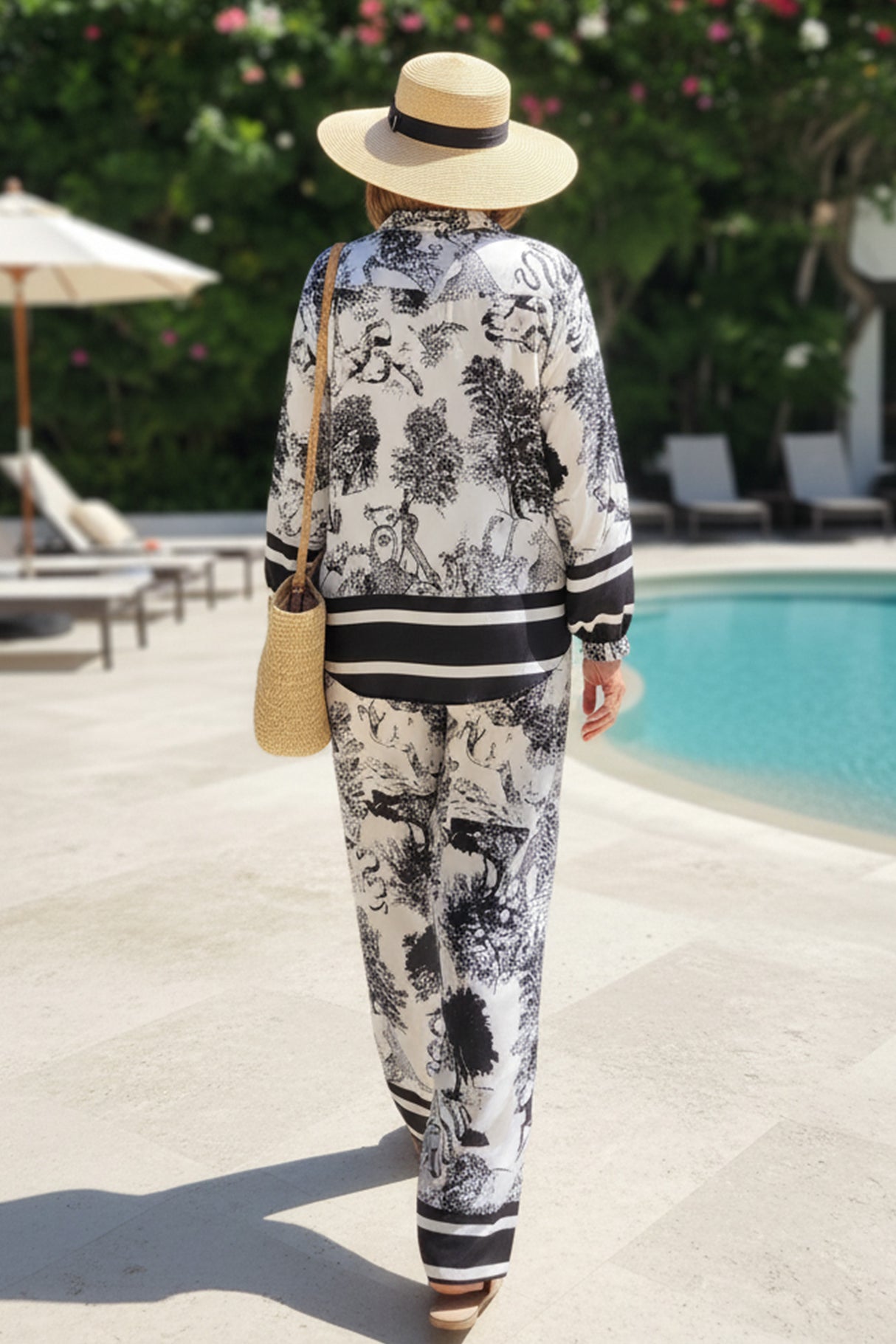 V Neck Vintage Print Two-piece Outfit