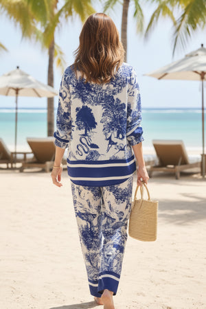 V Neck Vintage Print Two-piece Outfit