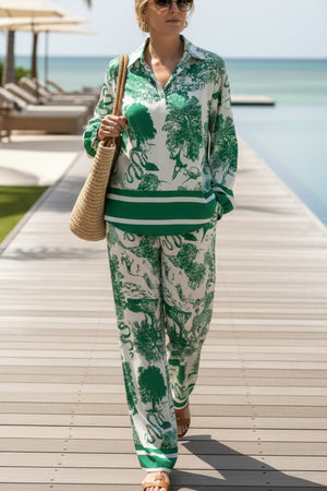 V Neck Vintage Print Two-piece Outfit