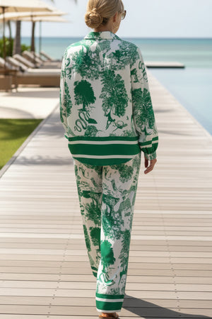 V Neck Vintage Print Two-piece Outfit