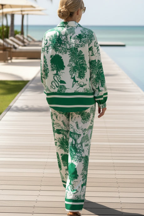 V Neck Vintage Print Two-piece Outfit