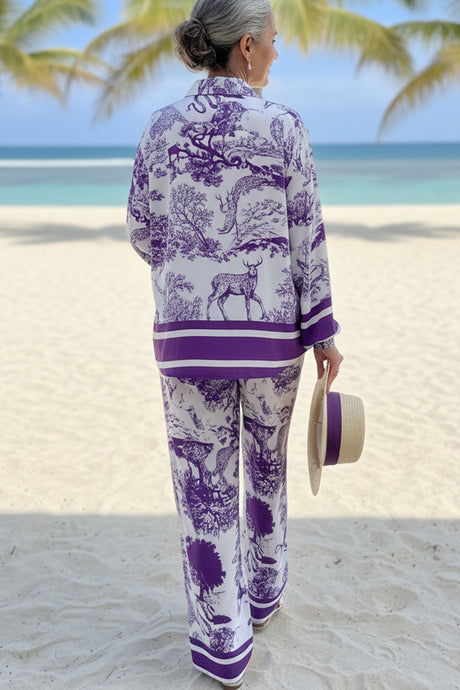 V Neck Vintage Print Two-piece Outfit