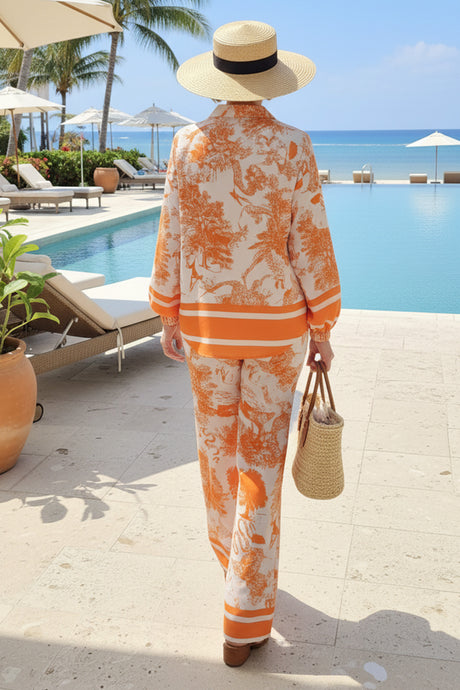 V Neck Vintage Print Two-piece Outfit