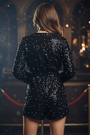 V-neck Sequin Tie-up Romper