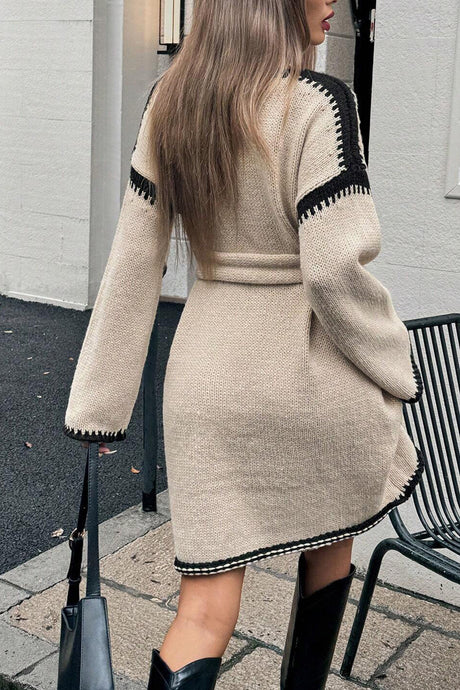 V-neck Tie-waist Loose Knitted Dress