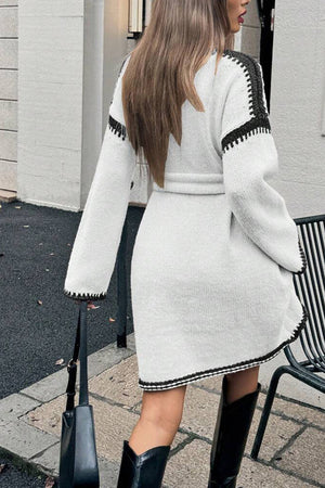 V-neck Tie-waist Loose Knitted Dress