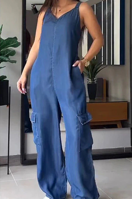 Arolora v-neck-back-smocking-pocket-jumpsuits