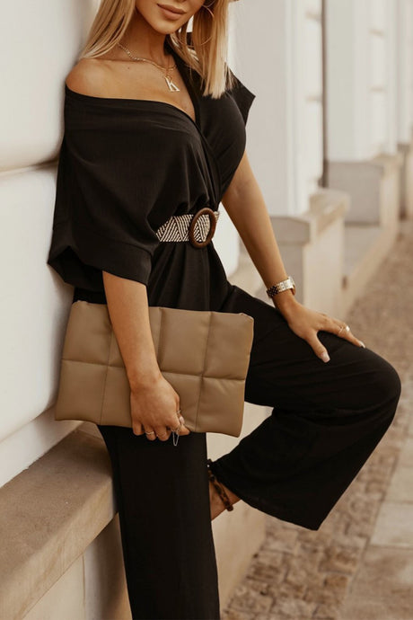 V Neck Batwing Sleeve Waist Tie Jumpsuits