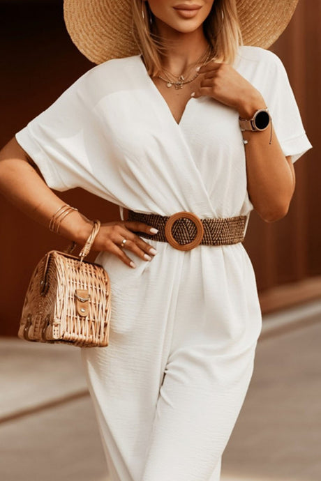 V Neck Batwing Sleeve Waist Tie Jumpsuits