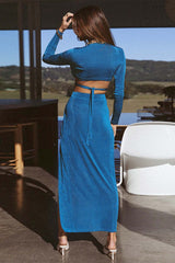 V Neck Ring Strappy Crop Top Slit Skirt Set