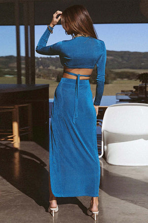 V Neck Ring Strappy Crop Top Slit Skirt Set