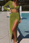 V Neck Ring Strappy Crop Top Slit Skirt Set